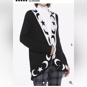 Hot topic celestial black white stars moon hooded open cardigan small cotton mix